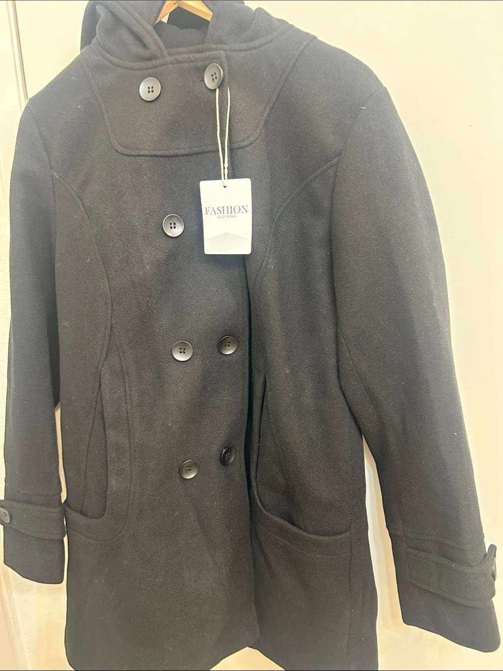FASHION Hooded Button-Front Coat in Black